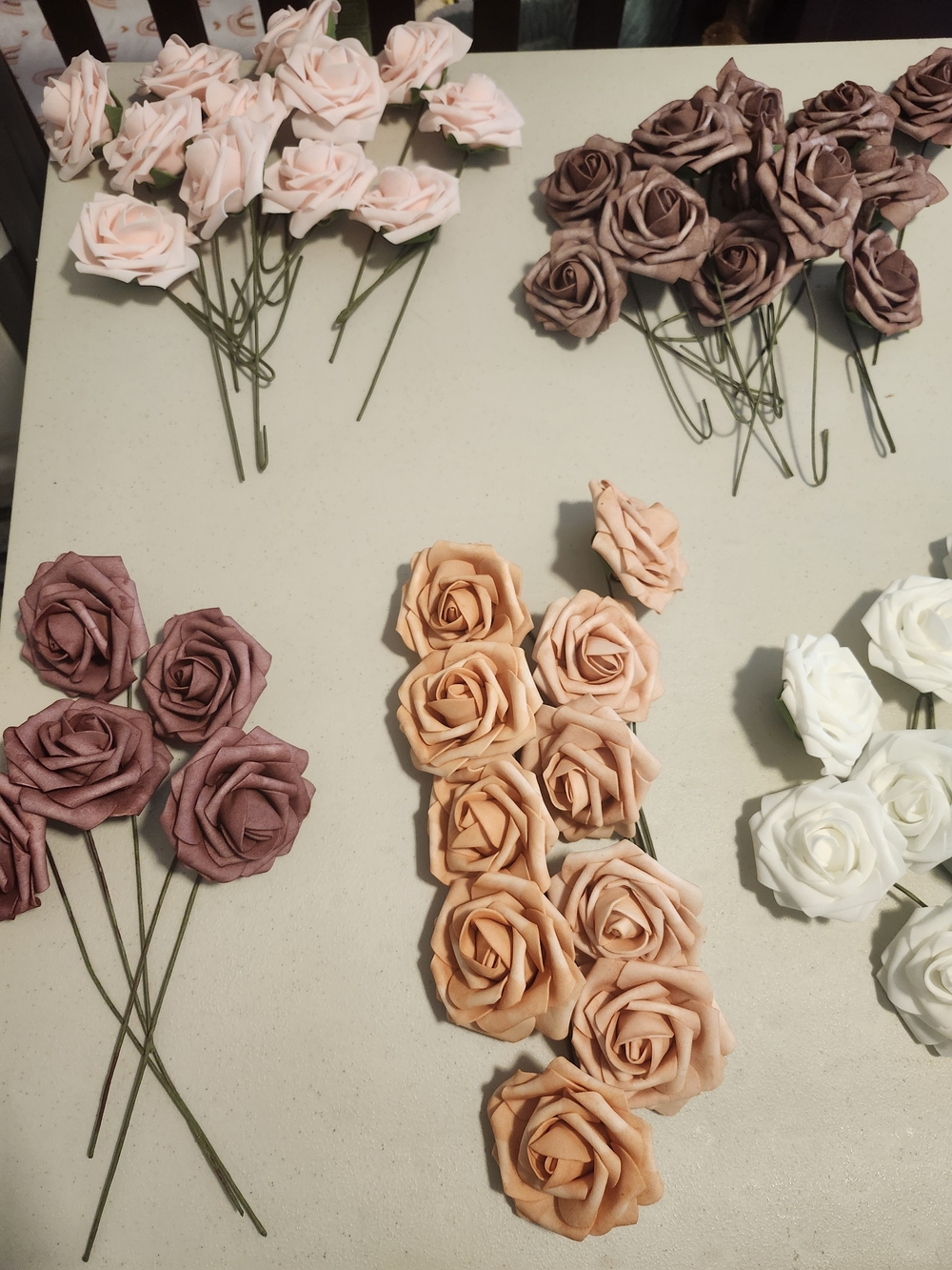 Assorted Foam Rose Stems - Blush, Mauve, Peach, White